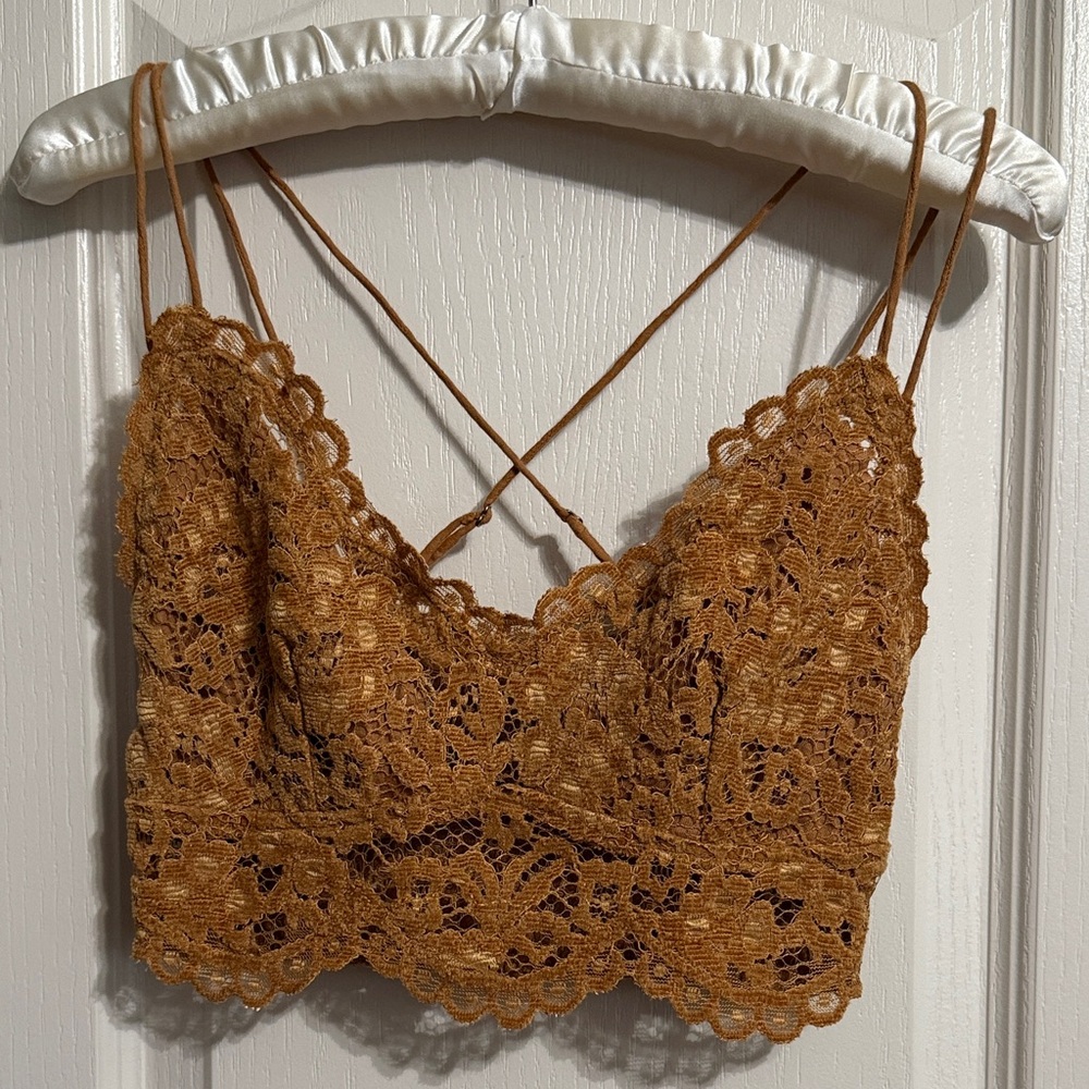 Free People Celine Longline Lace Bralette Burnt Caramel Coquette Boho Festival - Picture 2 of 5